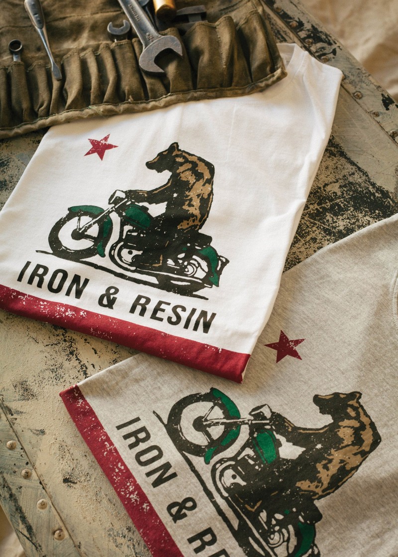 Iron & Resin Moto Bear Tee Heather Grey