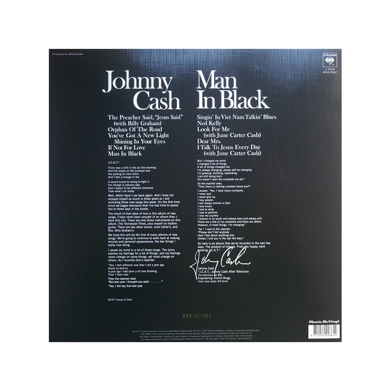 Johnny Cash "Man In Black" Vinilo