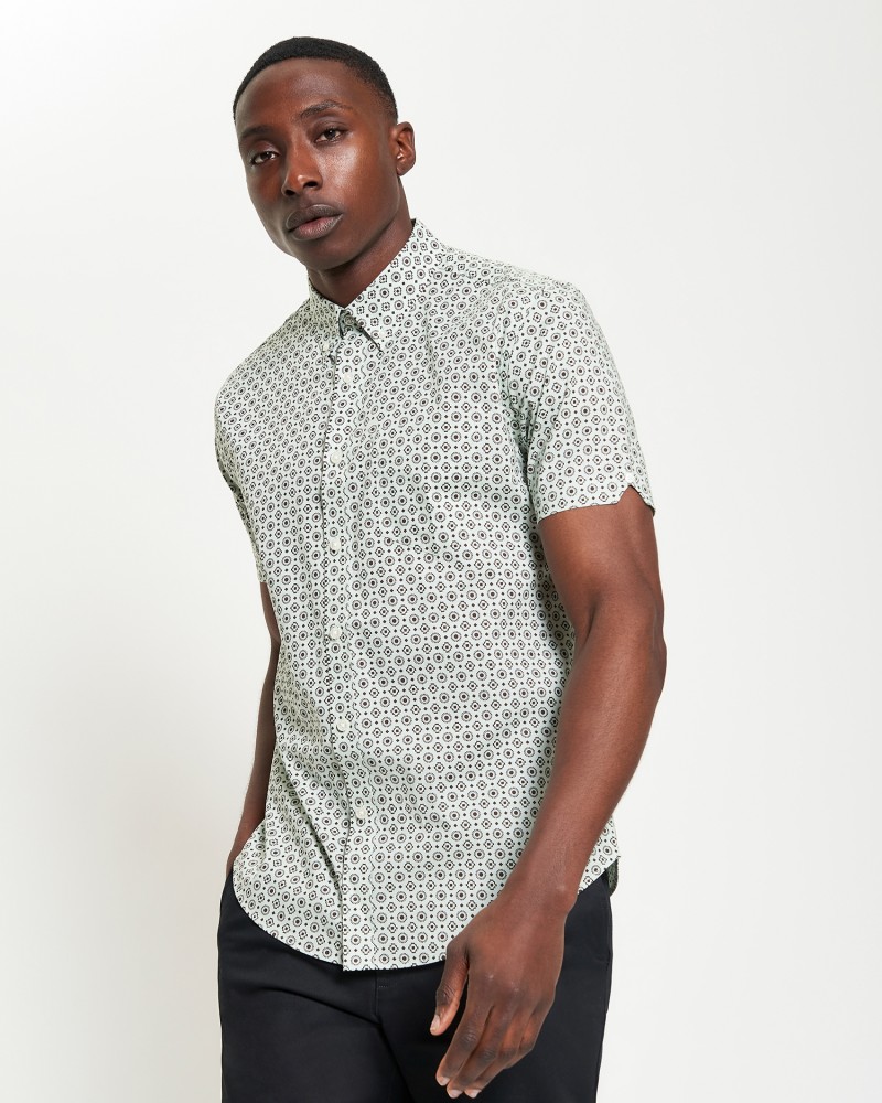 Ben Sherman Block Geo Print Shirt Fog