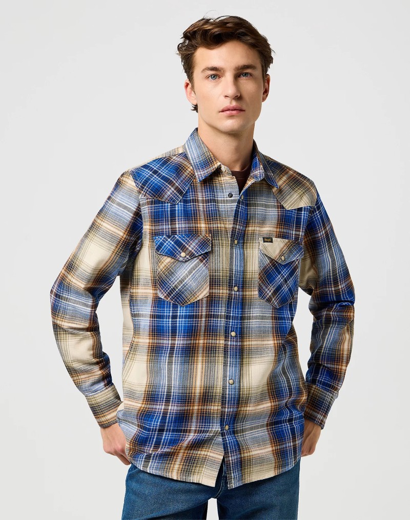 Wrangler Western Indigo Shirt Blue Brown