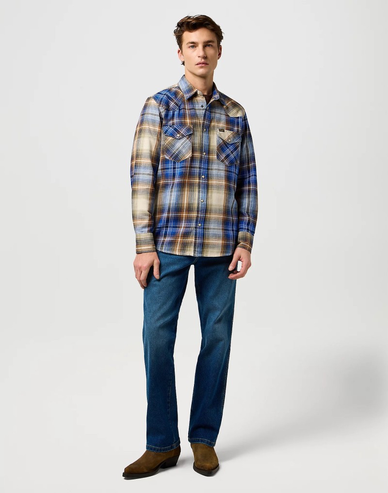 Wrangler Western Indigo Shirt Blue Brown