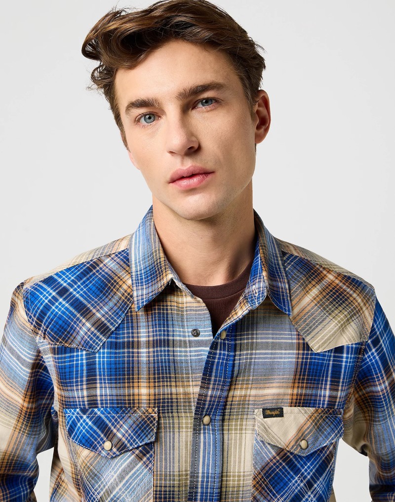 Wrangler Western Indigo Shirt Blue Brown