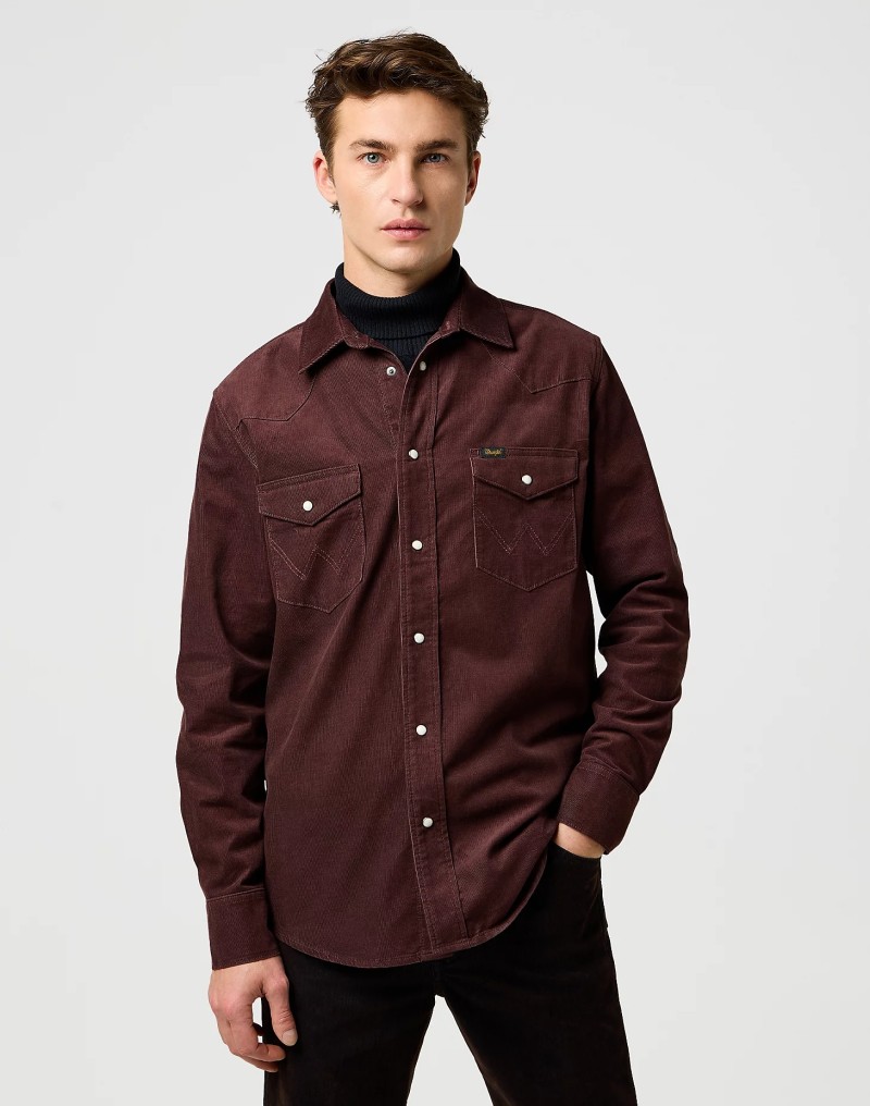Wrangler Western Cord Shirt Mahogany