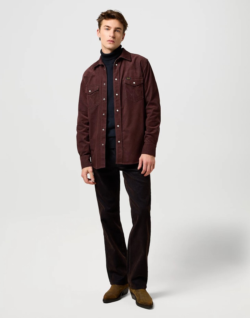 Wrangler Western Cord Shirt Mahogany