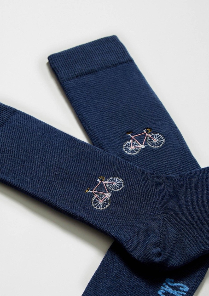 Besocks BeBicycle Embroidered Socks Navy