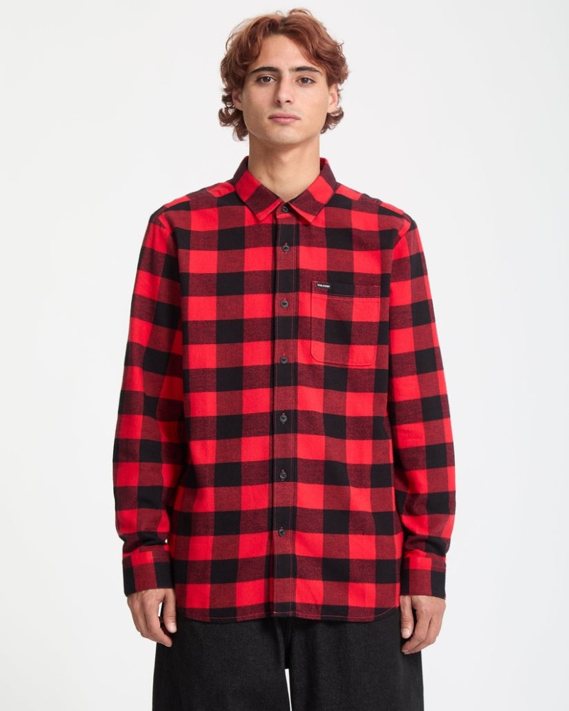 Volcom Caden Plaid Shirt Lifeguard Red