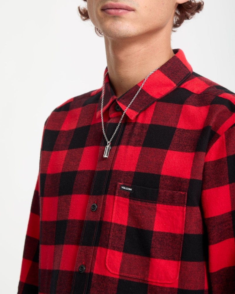 Volcom Caden Plaid Shirt Lifeguard Red