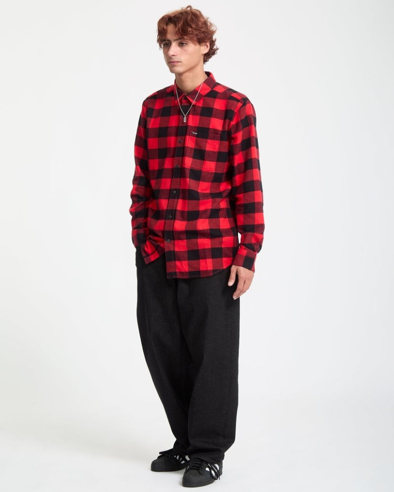 Volcom Caden Plaid Shirt Lifeguard Red