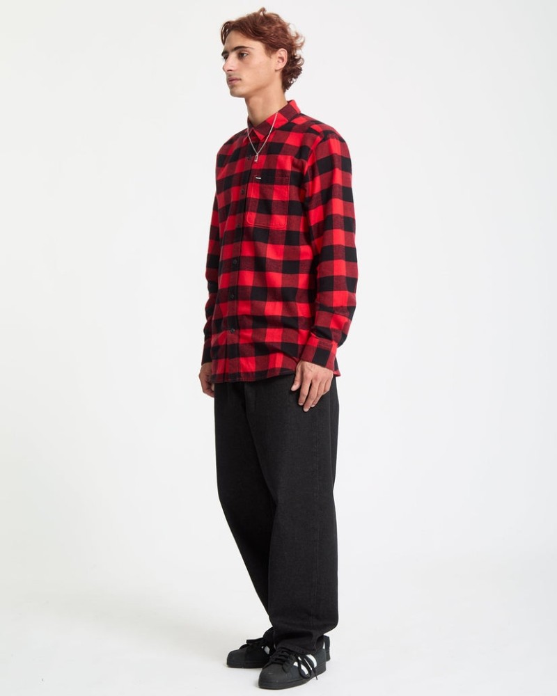 Volcom Caden Plaid Shirt Lifeguard Red