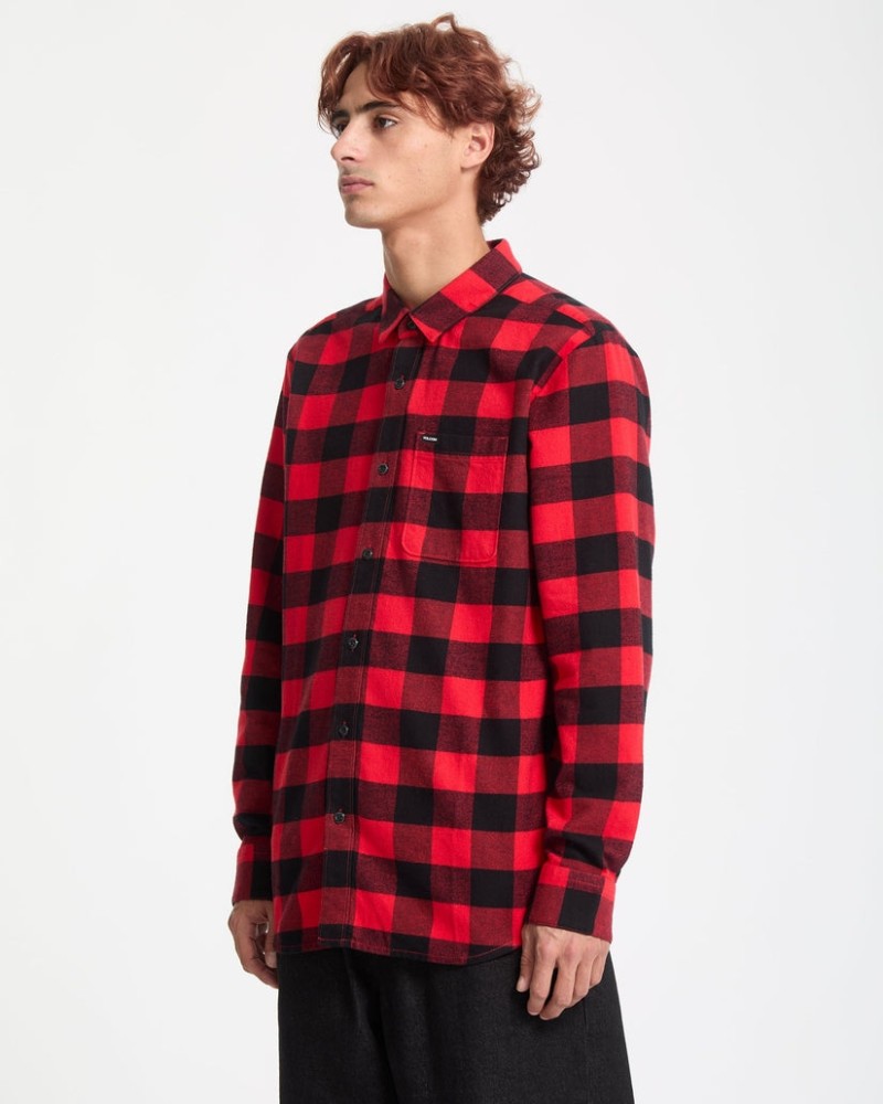 Volcom Caden Plaid Shirt Lifeguard Red