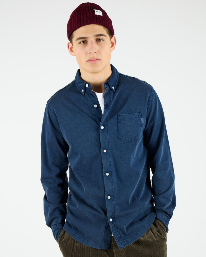 Wemoto Shaw Cotton Shirt Navy Blue