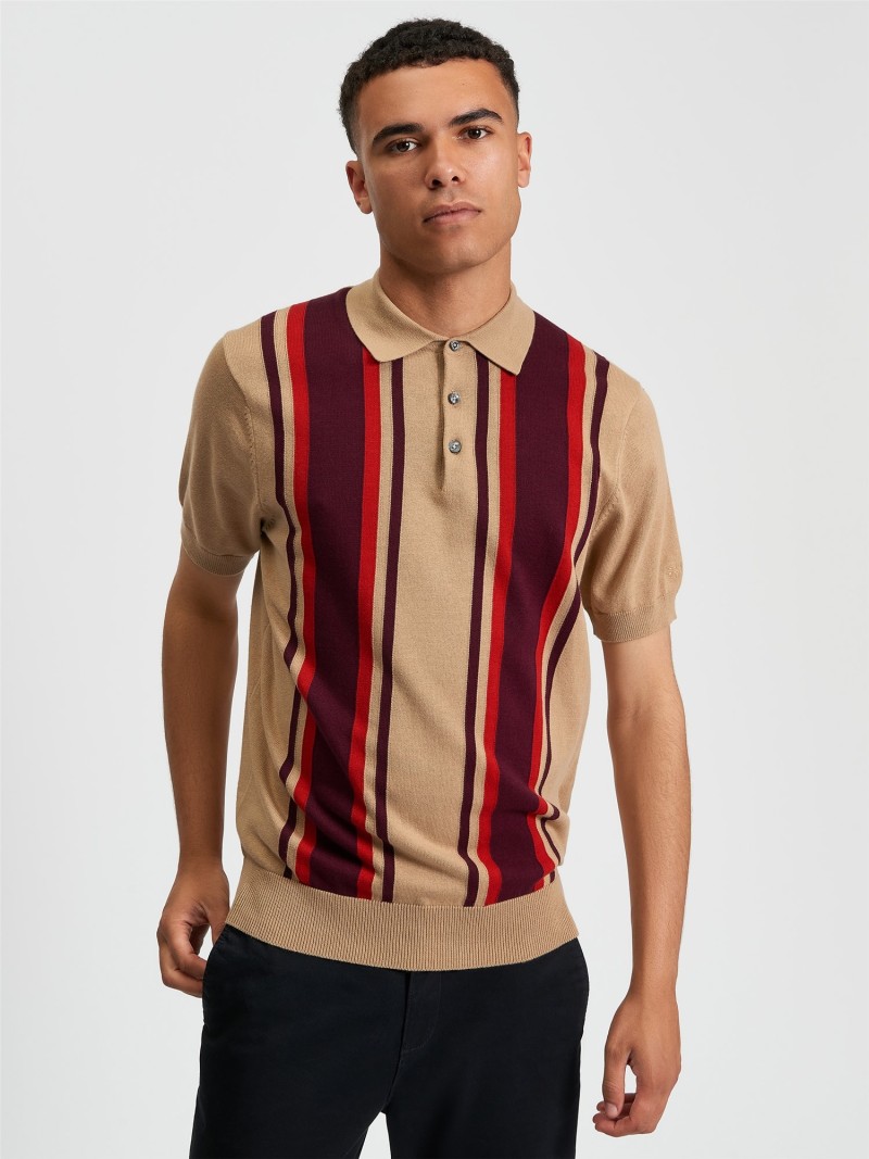 Ben Sherman Vertical Stripe Polo Sand