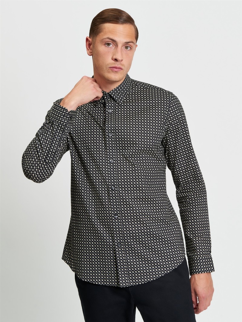 Ben Sherman Mono Block Print Shirt Black