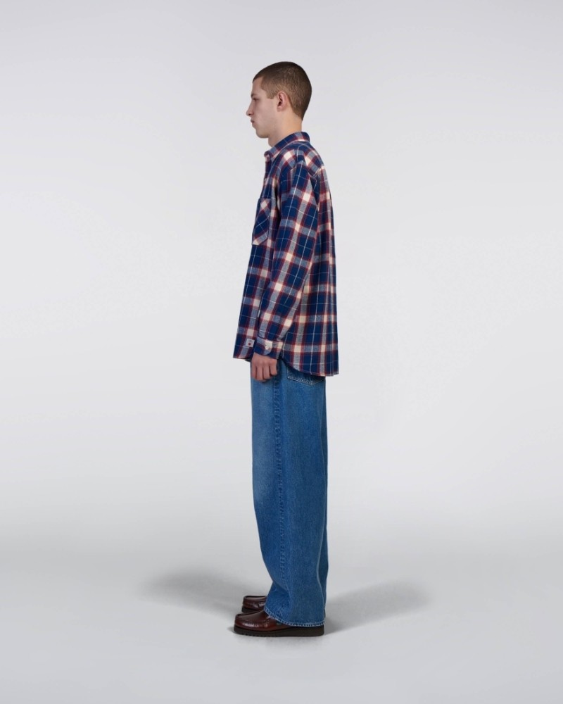 Edwin Work L/S Shirt Navy/Red