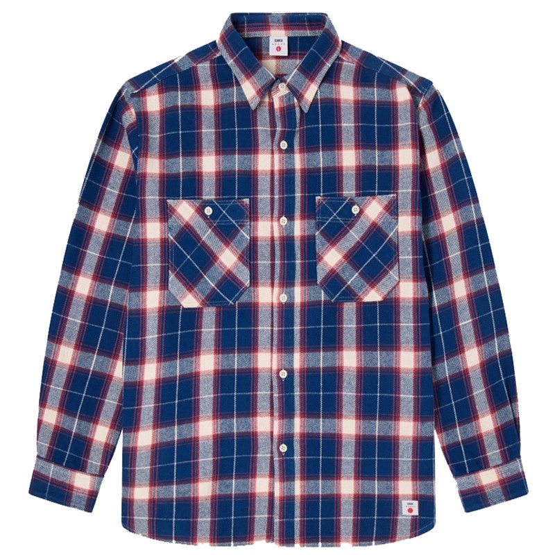 Edwin Work L/S Shirt Navy/Red